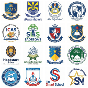 Grid showing monograms of prominent schools in Islamabad like Beaconhouse, Roots, and Froebel's, illustrating the institutions covered by our expert home tutors in Islamabad