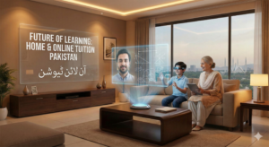 Futuristic digital brain visualization representing Artificial Intelligence and hyper-personalized learning in the future of home tuition and online education.