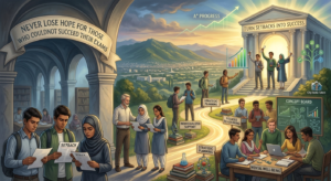 Conceptual illustration showing Pakistani students transforming exam failure into top academic success with home tutor mentorship.